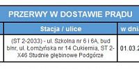 Przerwa w dostawie prądu 01.03.2016