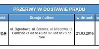 Przerwa w dostawie prądu 21.03.2016