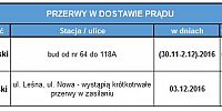 Planowane przerwy w dostawie prądu