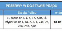 Planowane przerwy w dostawie prądu