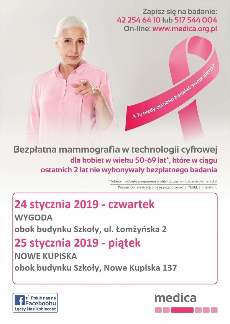 Bezpłatne Badania mammograficznych dla  mieszkanek gminy Łomża