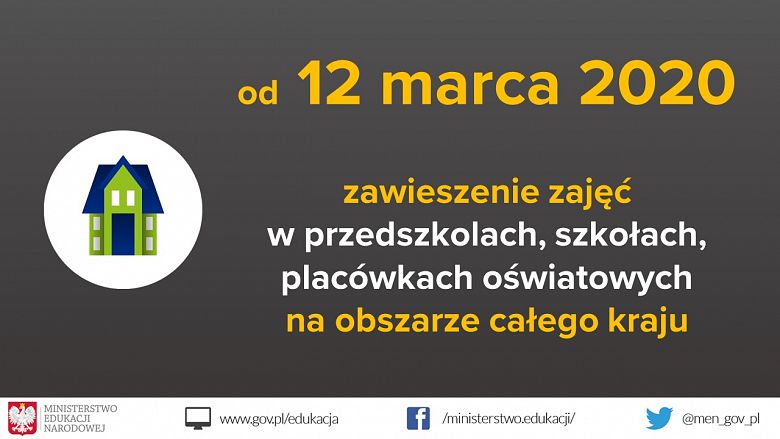 Komunikat w sprawie zawieszenia zajęć dydaktyczno-wychowawczych  w placówkach oświatowych