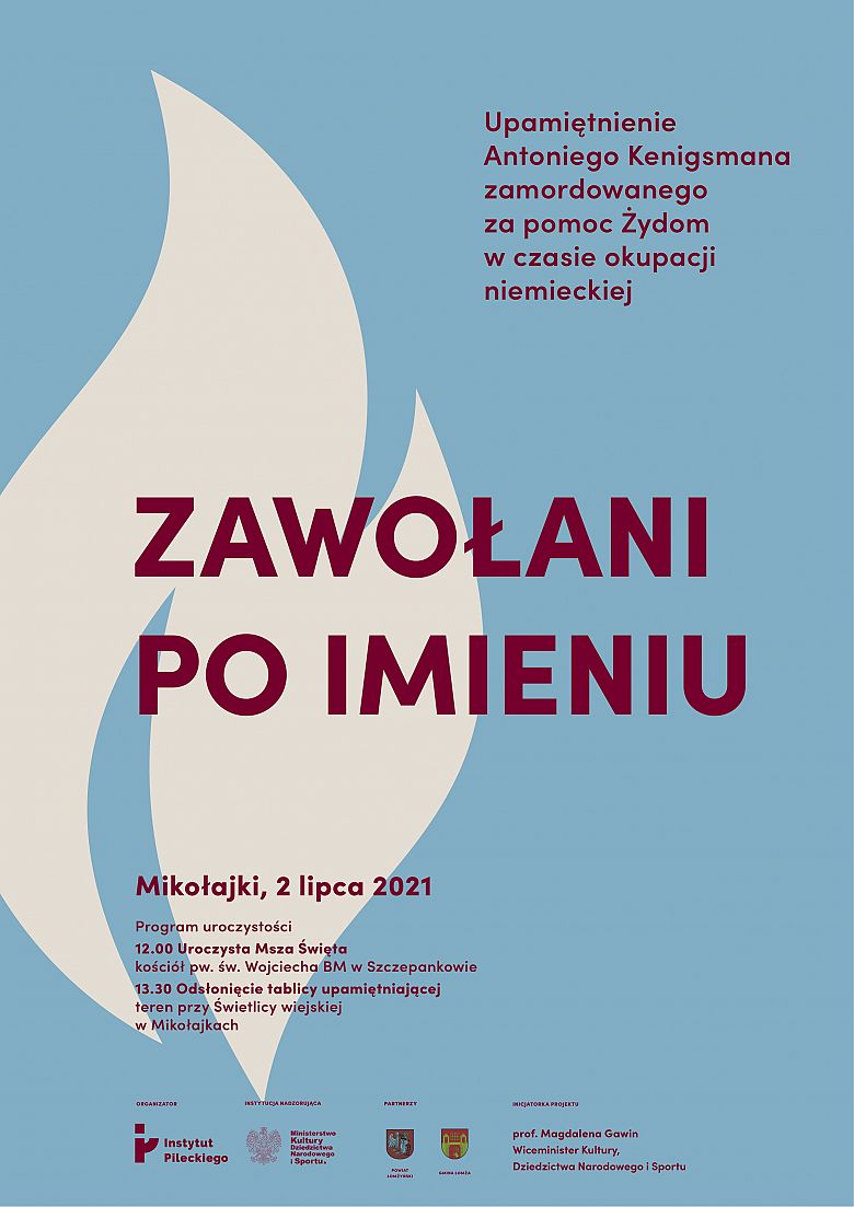 Zaproszenie na odsłonięcie tablicy upamiętniającej Antoniego Kenigsmana mieszkańca Mikołajek