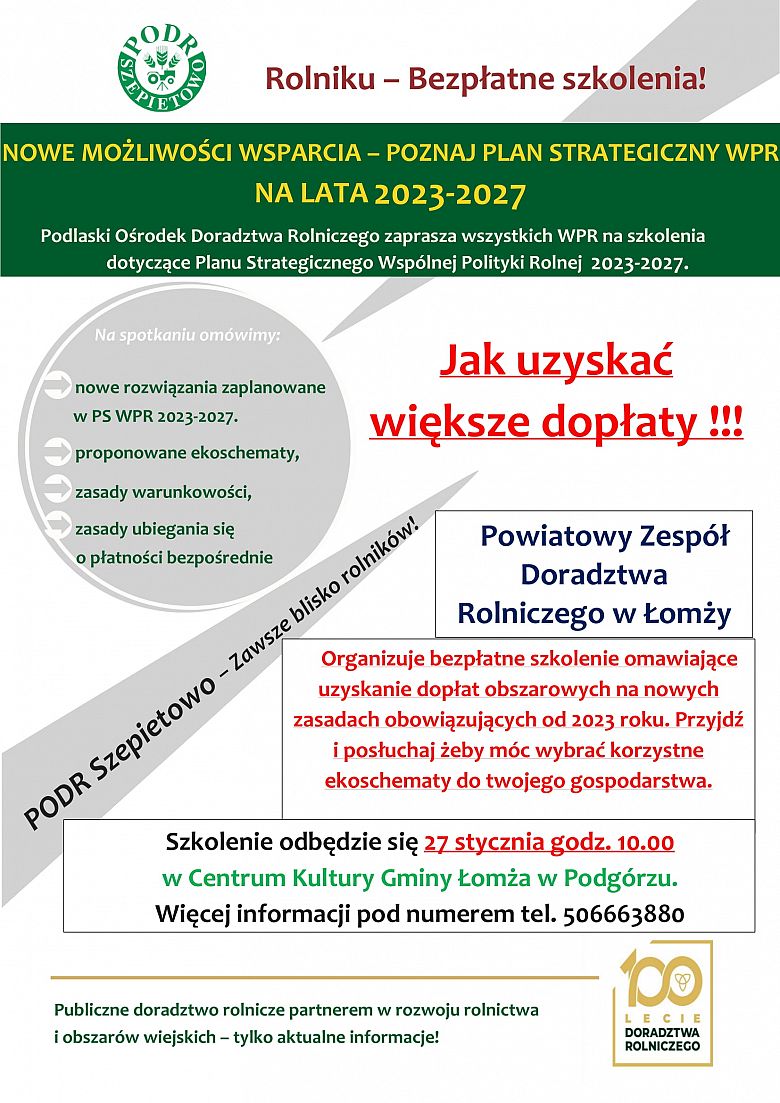 Bezpłatne szkolenie dla rolników