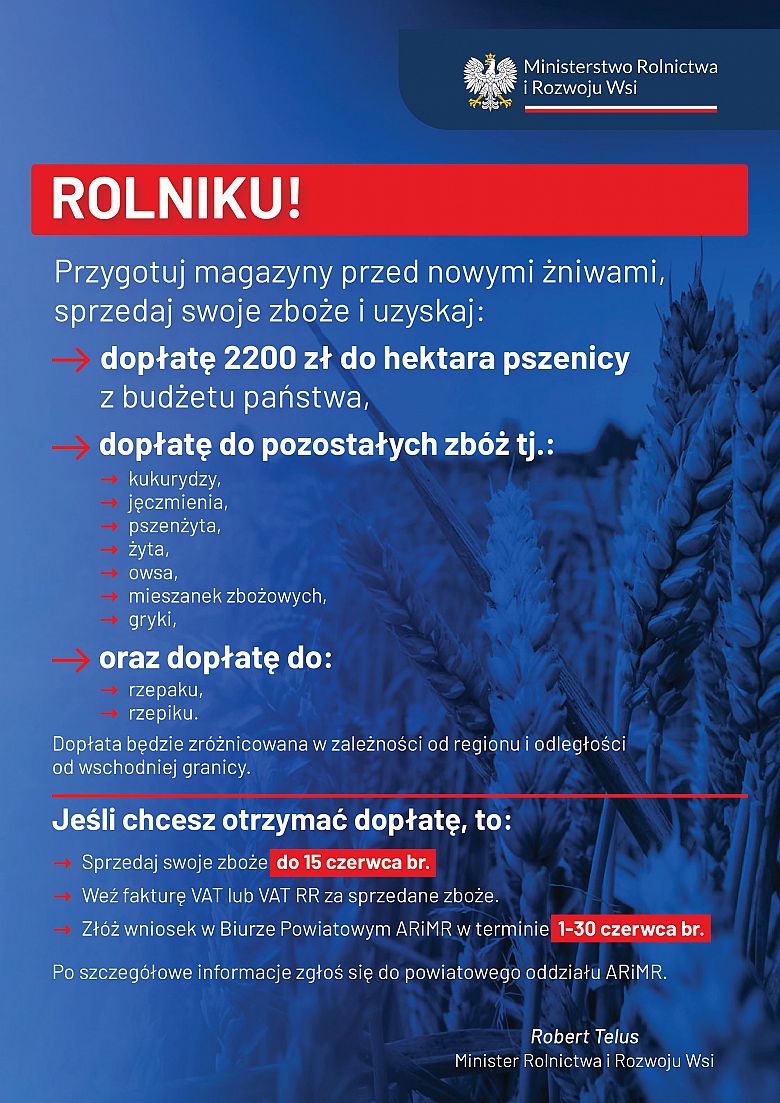 Rolniku! Sprzedaj zboże i uzyskaj dopłaty!