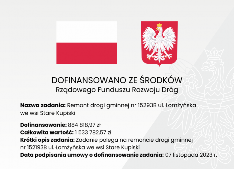 Remont drogi gminnej nr 15293B ul. Łomżyńska we wsi Stare Kupiski