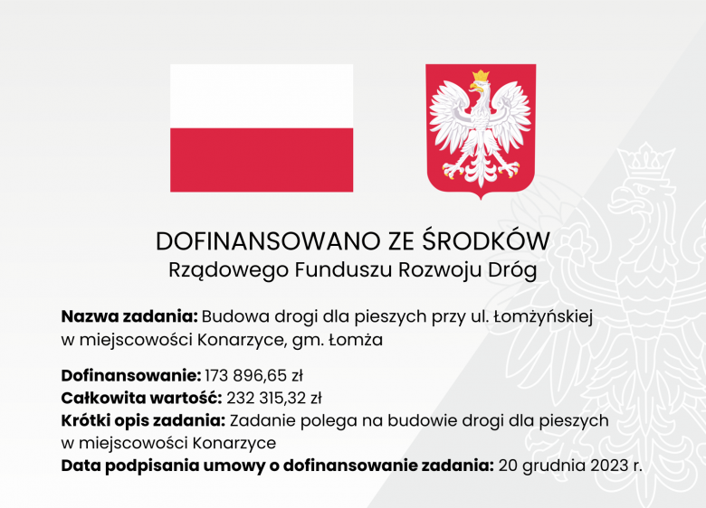 Budowa drogi dla pieszych w miejscowości Konarzyce, gm. Łomża