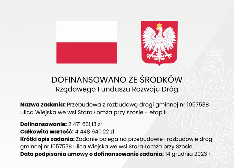 Przebudowa z rozbudową drogi gminnej nr 105753B ulica Wiejska we wsi Stara Łomża przy szosie etapII